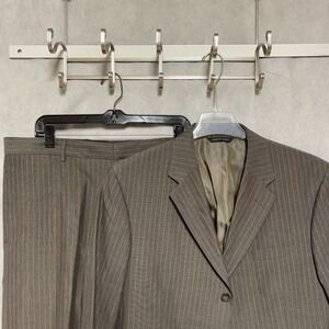Banana Republic Suit Men 44R 42R Brown Gold Stripe 3B Cotton Academia 37x32 Luxe